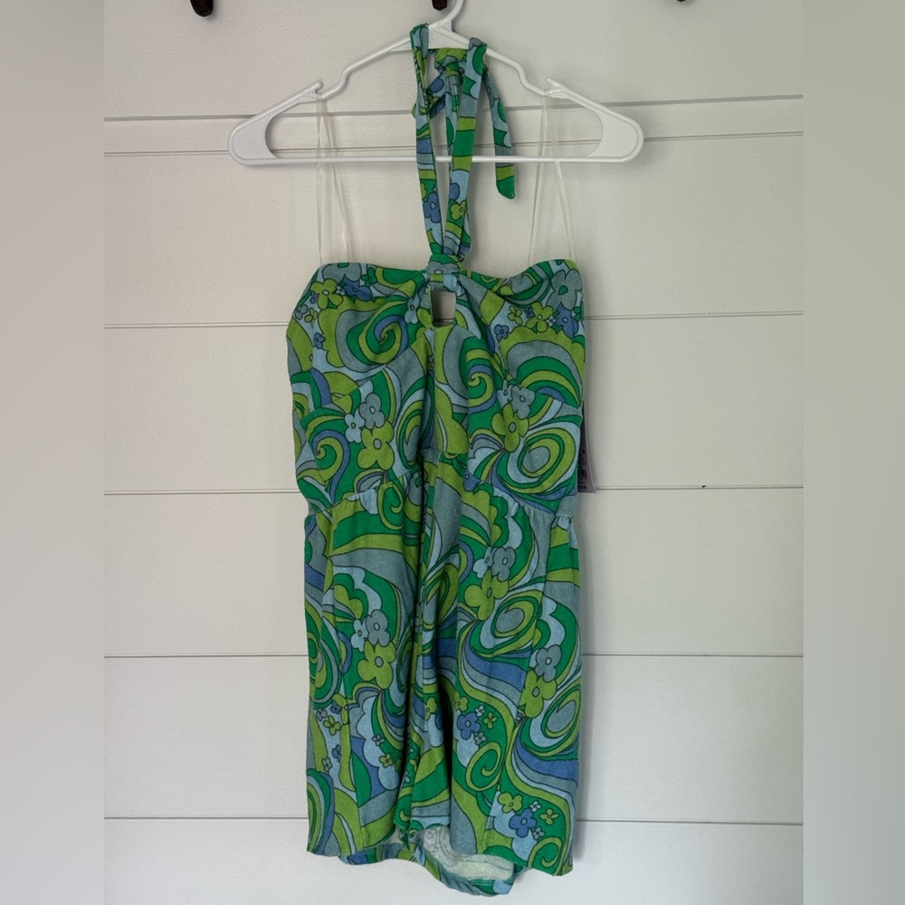 Wild Fable Green and Blue Halter Terry Cloth Romper, Women’s M